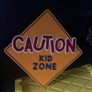 Caution Kid Zone Sign - Orange and Red/blue